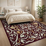 Ornate Maroon Gold Medallion Persian Area Rug