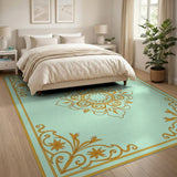 Teal Persian Medallion Rug with Gold Filigree