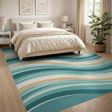 Sweeping Teal Waves Abstract Area Rug