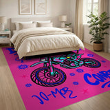 Pink Graffiti Motocross Rider Area Rug