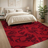 Red Swirling Floral Damask Area Rug
