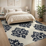 Floral Vintage Black and White Elegant Black Damask Floral Area Rug