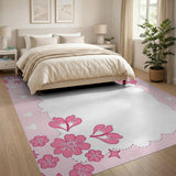 Cute Pink Cherry Blossom Hearts Border Rug