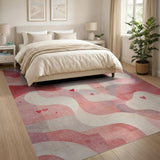 Blush Pink Abstract Wave Rug with Hearts