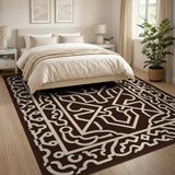 Ornate Brown Ivory Persian Border Area Rug