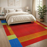 Bold Red Mosaic Geometric Area Rug