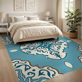 Ornate Teal Persian Diamond Medallion Rug