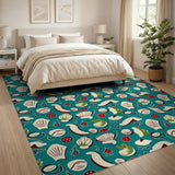 Teal Scallop Shell Seafood Pattern Area Rug