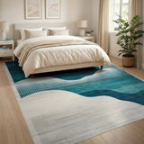 Teal Abstract Waves Golden Sun Area Rug