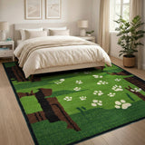 Green Woodland Paw Prints Area Rug