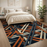 Bold Orange Geometric Crosshatch Area Rug