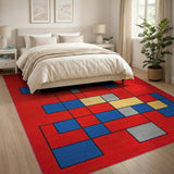 Multi-color and Patterns Bold Red Geometric Abstract Area Rug