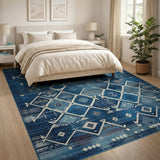 Navy Blue Geometric Tribal Area Rug