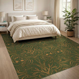 Ornate Emerald Green Floral Art Nouveau Rug