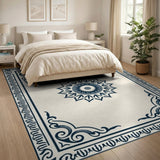Ornate Navy Mandala Cream Area Rug