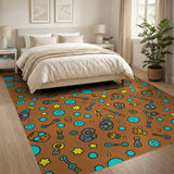 Cartoon Steampunk Skulls Keys Area Rug