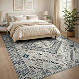 Teal Ivory Geometric Heritage Tribal Rug