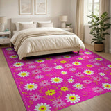 Pink Floral Vintage Vibrant Pink Daisy Floral Area Rug