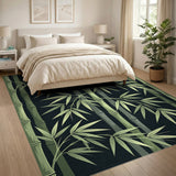 ODIKA Washable Bamboo Forest Green Area Rug - Low Pile Non-Slip Botanical Rug for Living Room