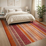 Vibrant Red Orange Striped Southwestern Rug