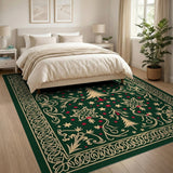 Ornate Evergreen Christmas Tree Area Rug in Green Gold