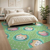 Cute Cartoon Cat Pattern Green Area Rug