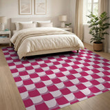 Pink 3D Geometric Checkerboard Area Rug
