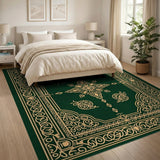 Emerald Green Traditional Persian Rug with Gold Filigree