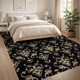 Elegant Black Gold Damask Area Rug