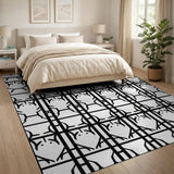 Geometric Creature Grid Black White Area Rug