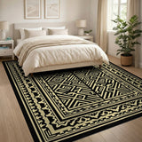 Intricate Black Gold Geometric Tribal Area Rug