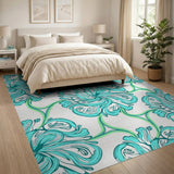 Teal Swirling Floral Area Rug