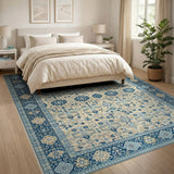 Traditional Persian Ivory Blue Traditional Persian Area Rug
