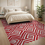 Bold Red White Diamond Geometric Rug