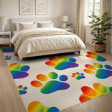 Kids Cartoon Multi-color and Patterns Rainbow Paw Print Washable Area Rug