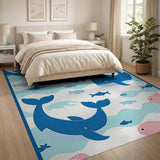 Playful Whale and Fish Ocean Kids Rug