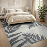 Black White Palm Leaf Coastal Area Rug