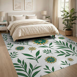 Teal-Centered Yellow Sunflower Leaf Area Rug
