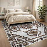 Beige and Neutral Ornate Beige Floral Persian Area Rug
