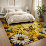 Sunflowers Colorful Butterflies on Rustic Wood Rug