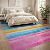 Vibrant Multi-Color Striped Geometric Multi-color and Patterns Area Rug