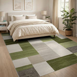 Geometric Modern Green Geometric Block Modern Area Rug