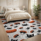 Playful Black Cats Orange Hot Dogs Area Rug