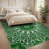 Emerald Green Mandala Area Rug with Intricate Patterns