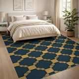 Navy Gold Interlocking Geometric Area Rug