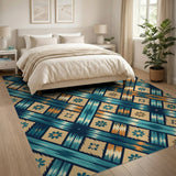 Teal Woven Diamond Tribal Area Rug