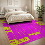 Vibrant Pink Yellow Geometric Grid Rug