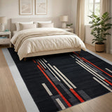 Bold Red Geometric Black Area Rug