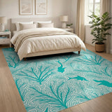 Teal Coral Reef Dolphin Area Rug