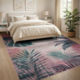 Distressed Pink Palm Monstera Leaf Area Rug